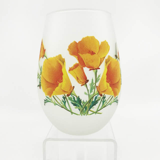 Wine Glass | California Poppy | Stemless | Frosted